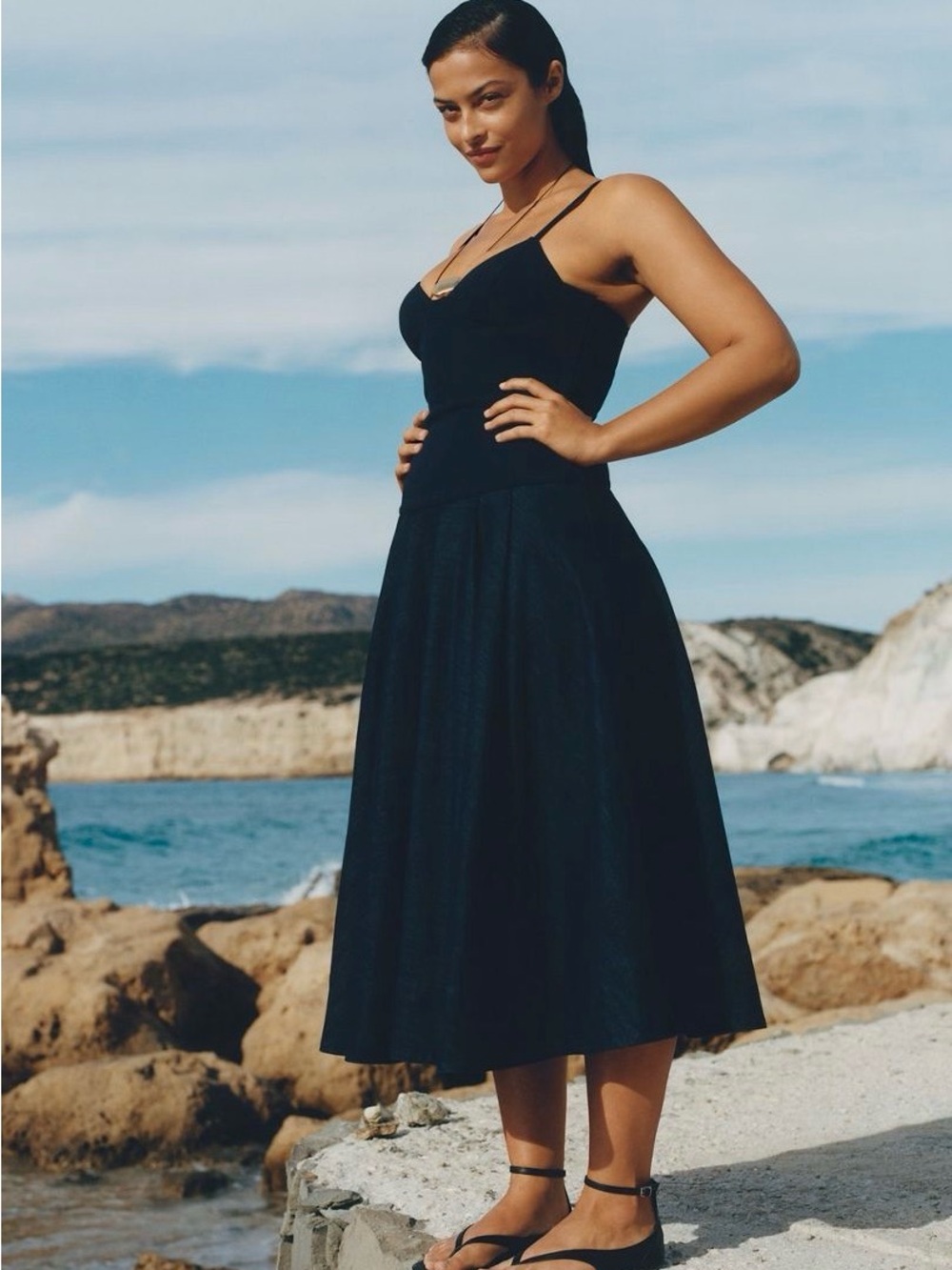 Maeve navy Spaghetti-Strap Midi Dress